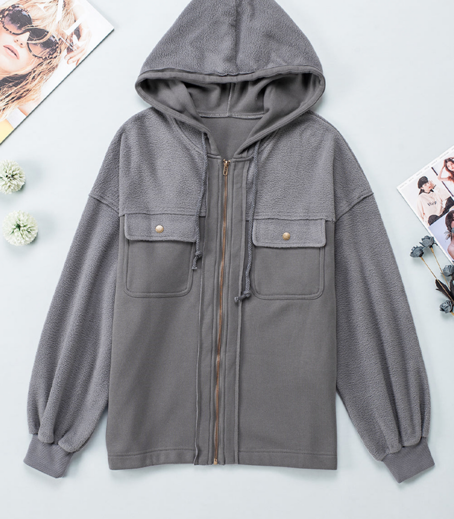 Emma - Grijze Jas met Koord en Capuchon