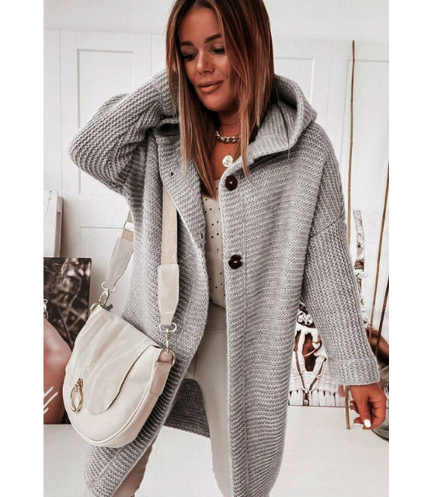Mirthe - Gebreid vest met capuchon