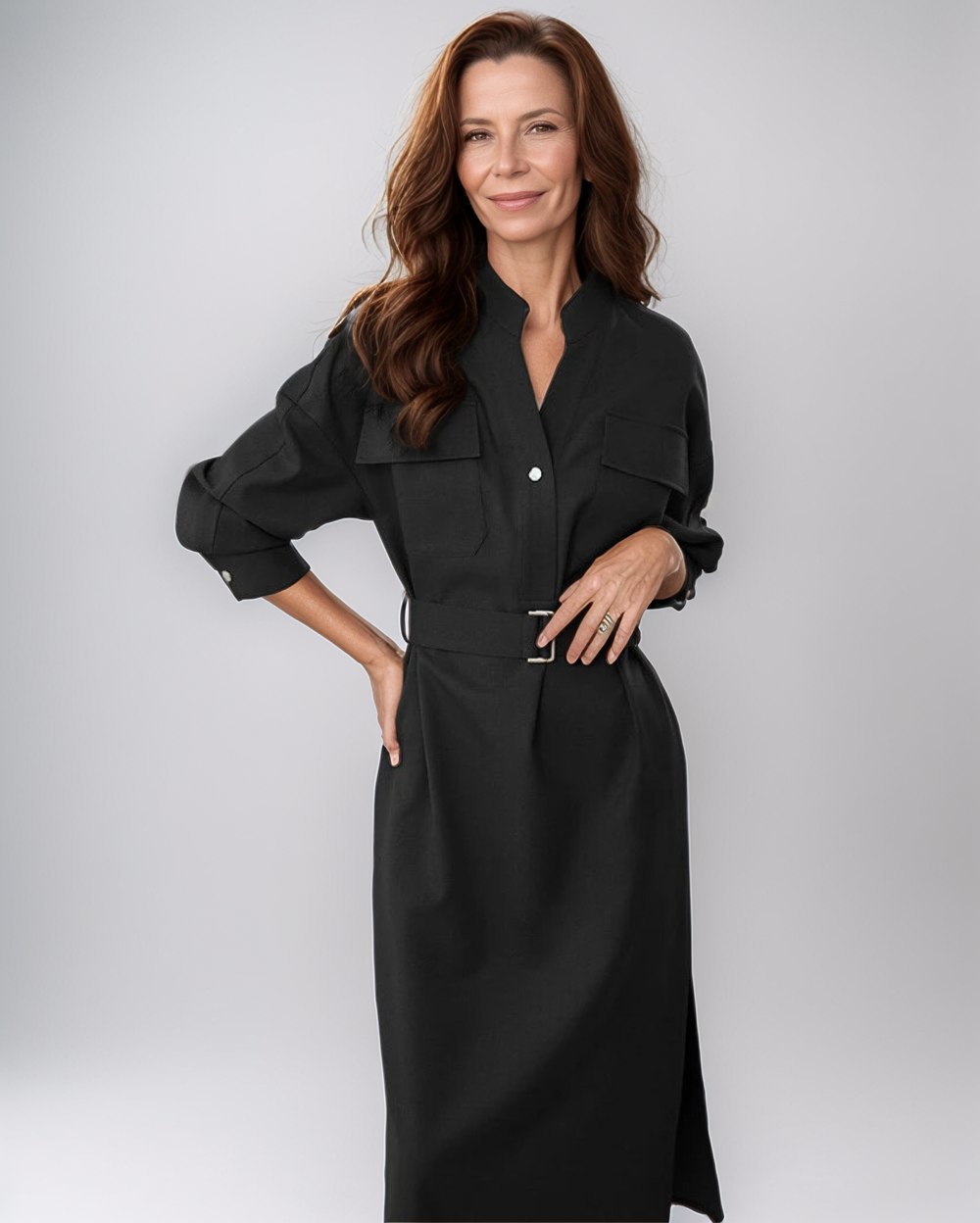 Aliana - Elegante V-Hals Jurk met Riem