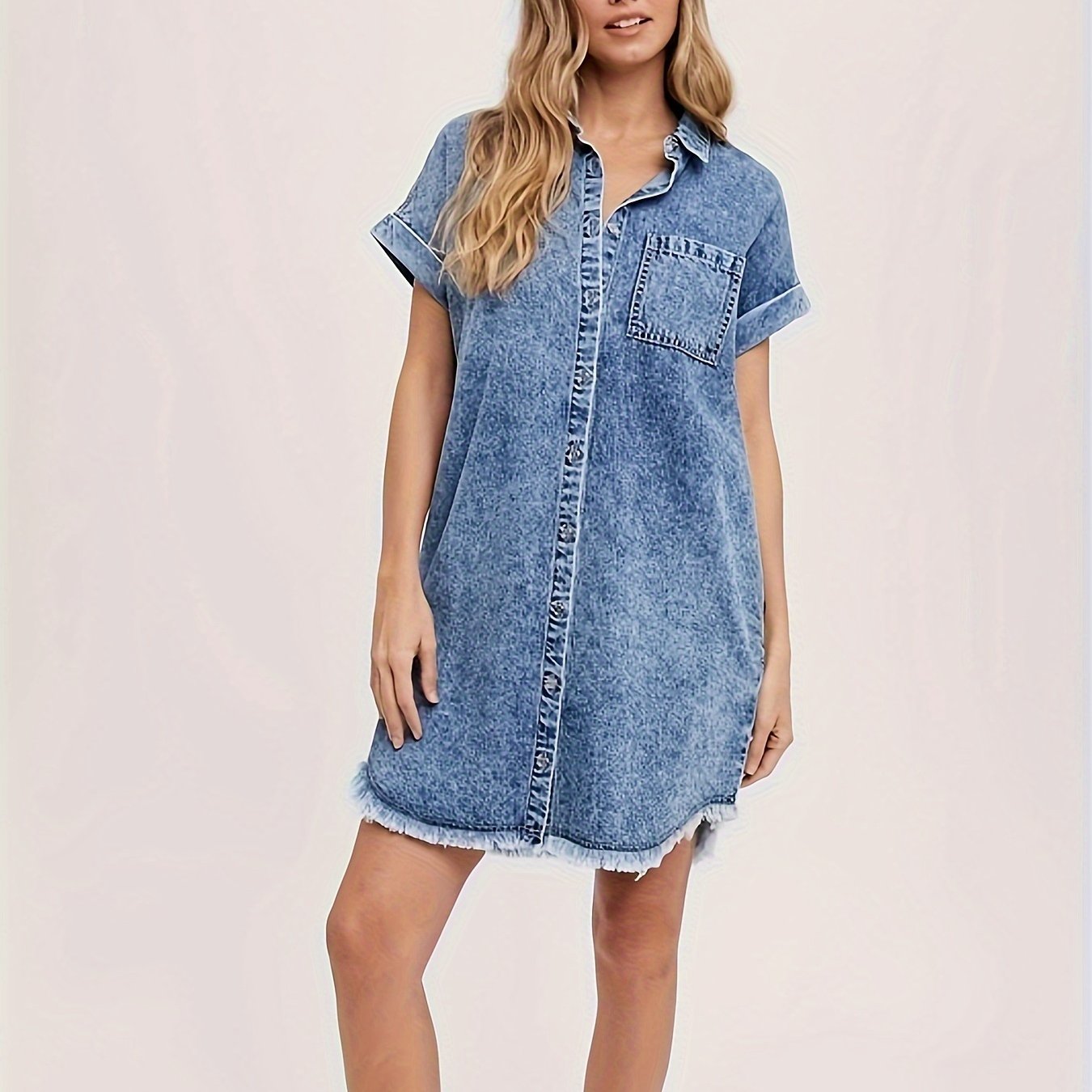 Alise - Dames Denim Mini Jurk met Knopen