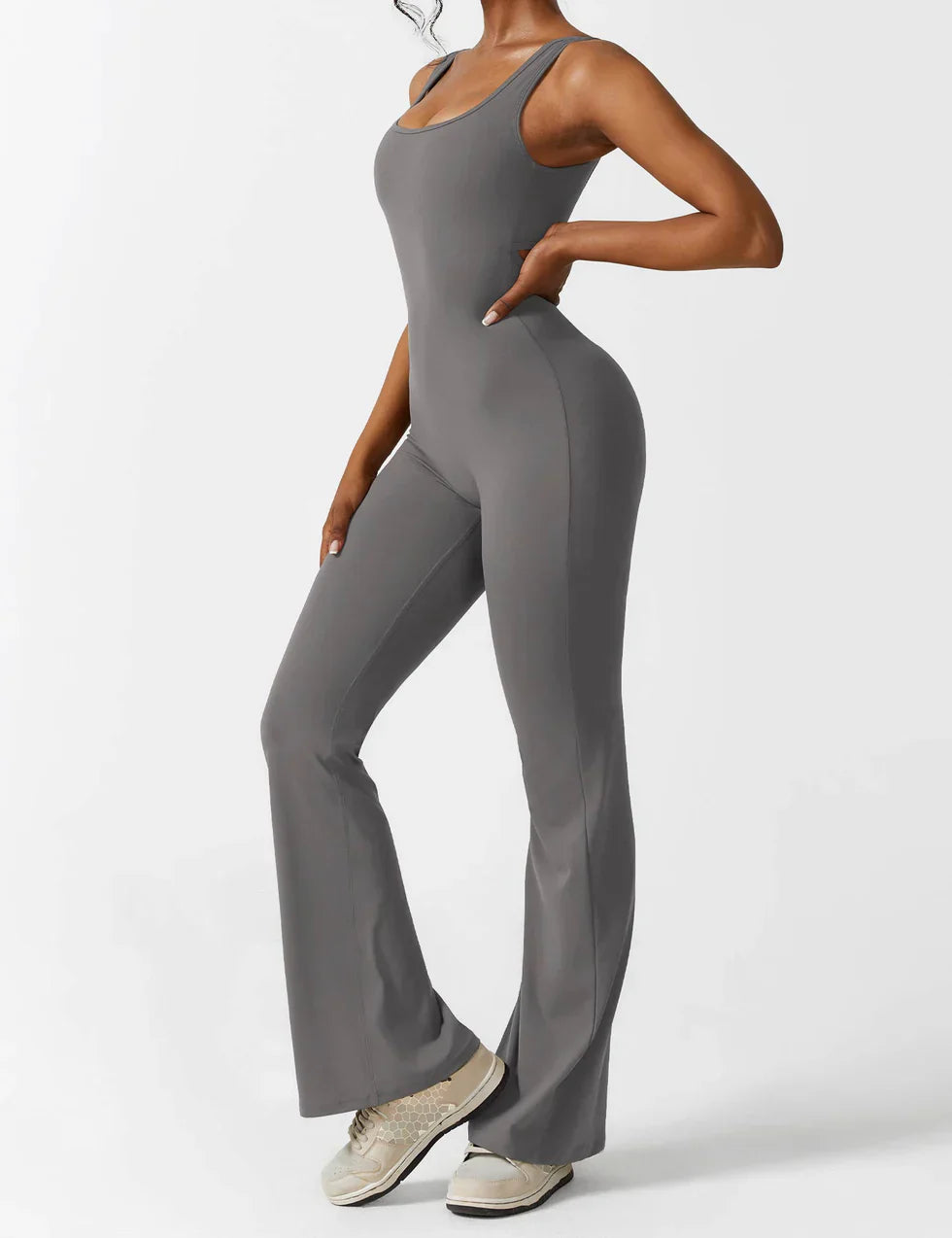 Amerins - Flared V-Back Jumpsuit