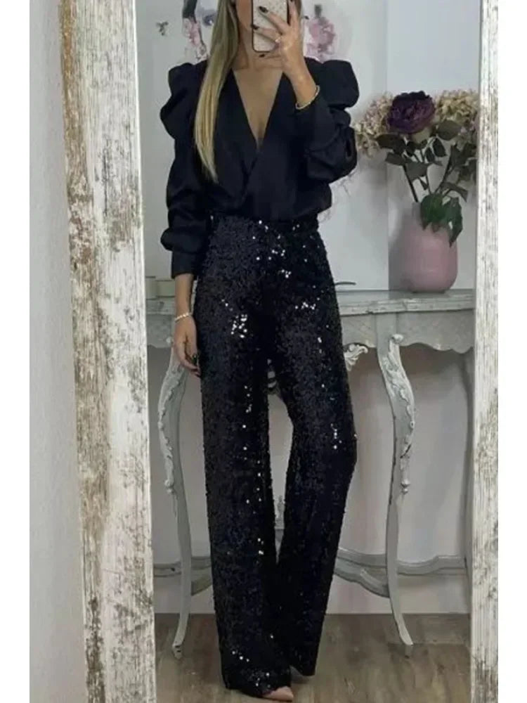Annefloor - elegante pailletten feestbroek