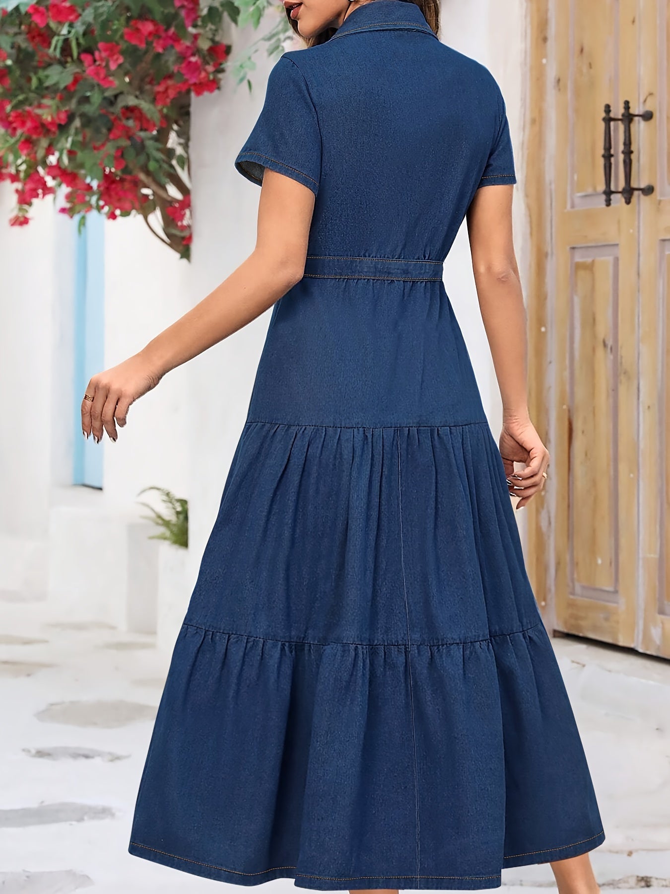 Armina - Dames Midi denim jurk met knoopsluiting
