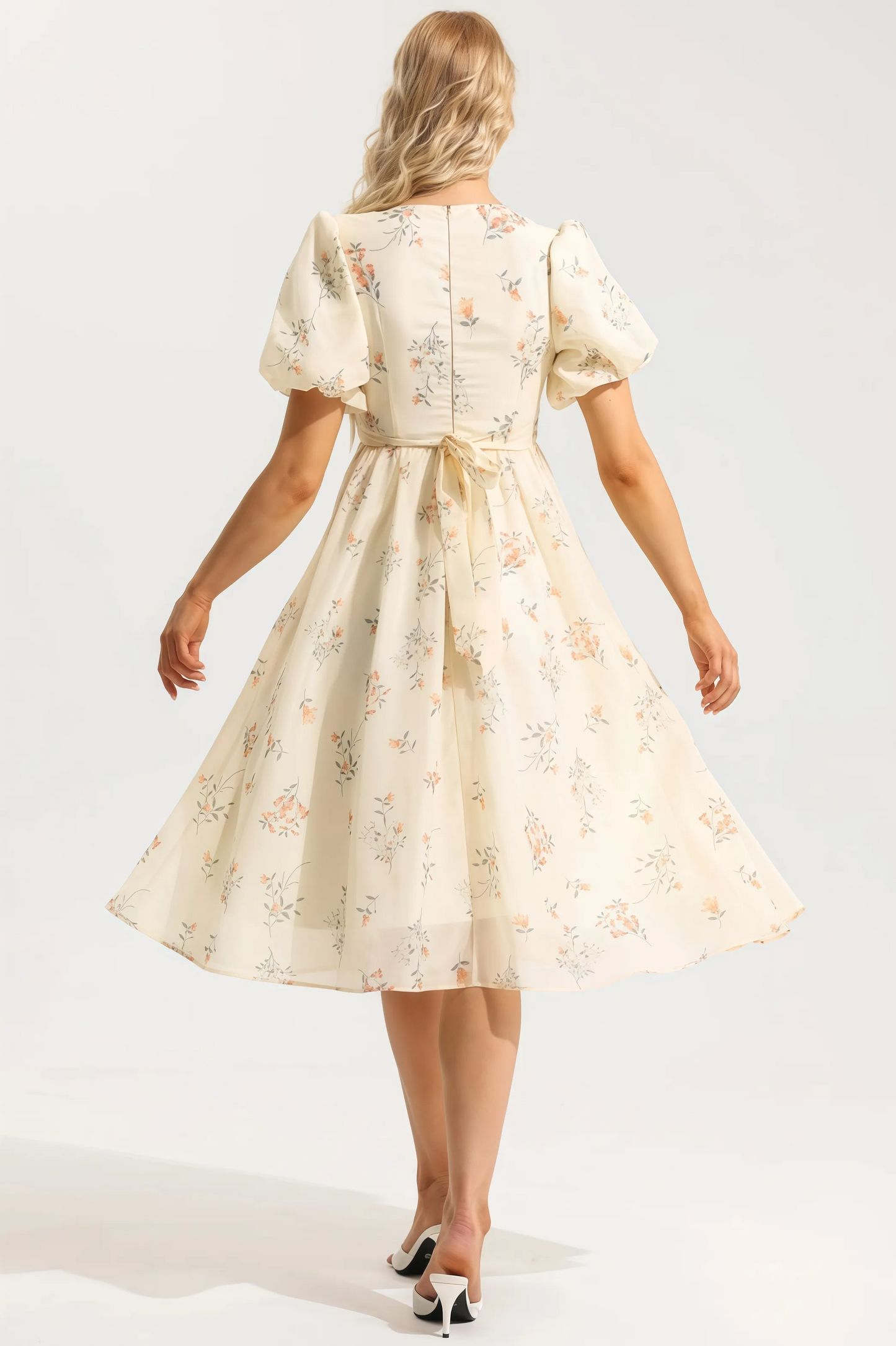 Auralyn - Charming Floral Print Midi Dress with V-Neck for Women