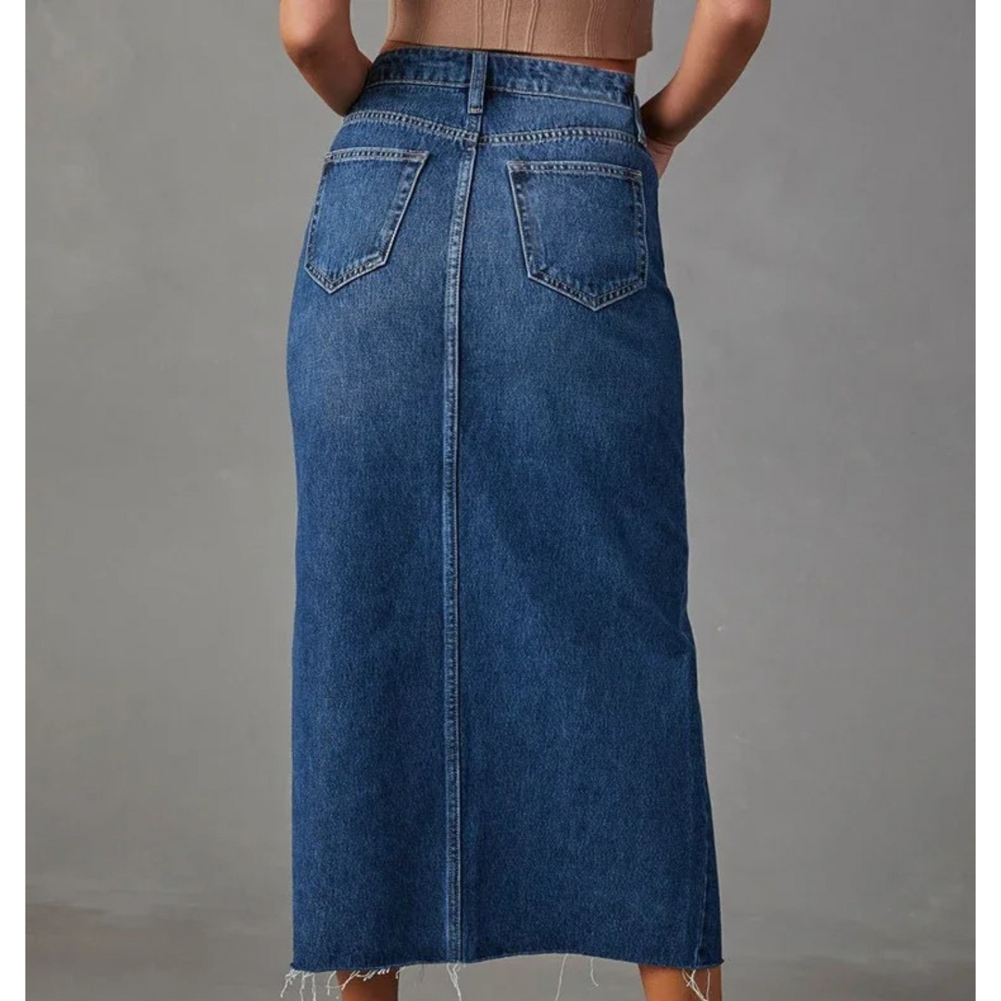 Beril - Hoge taille split blauwe lange spijkerrok