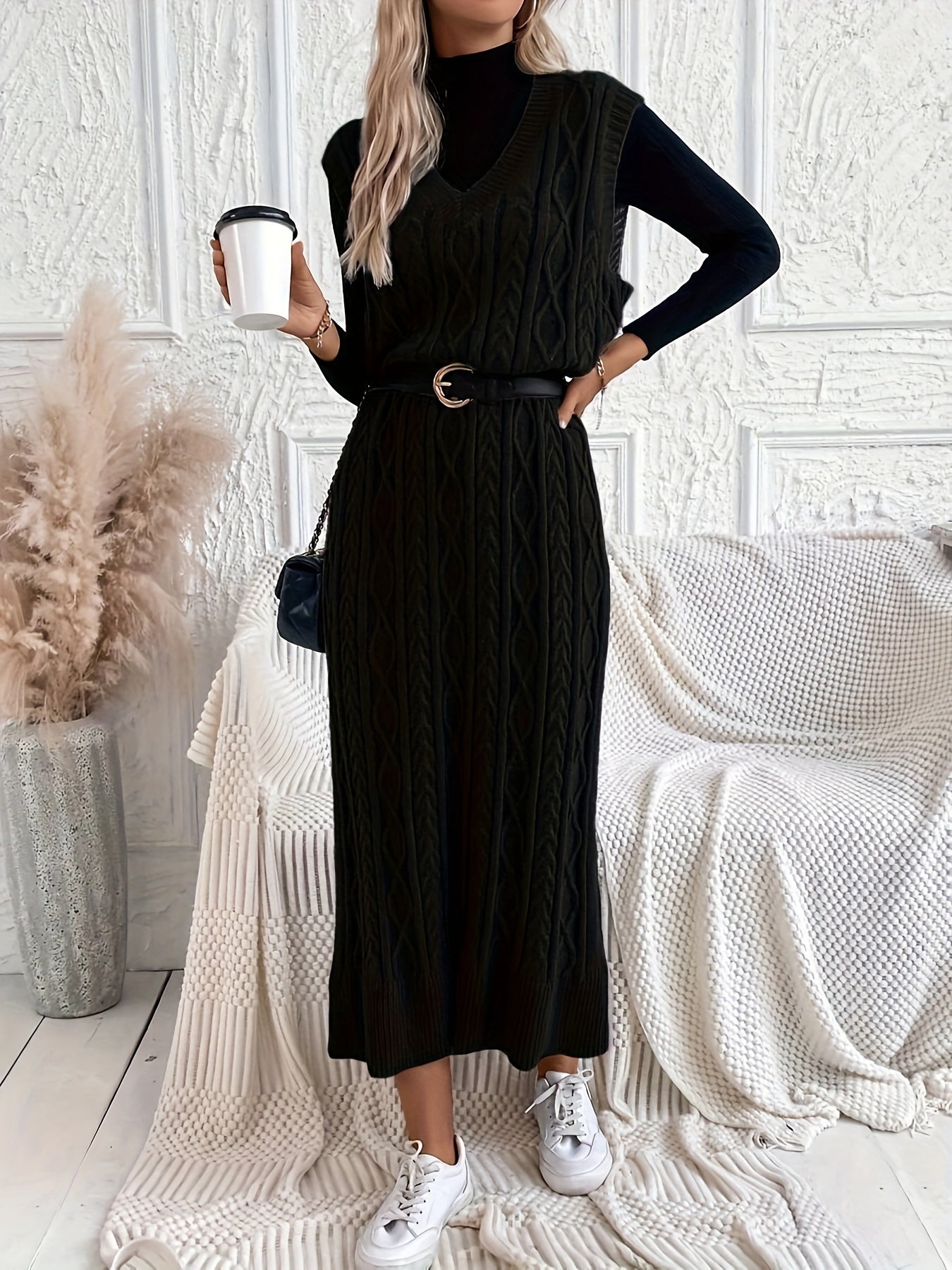 Bonita - Dames Maxi jurk met kabelpatroon