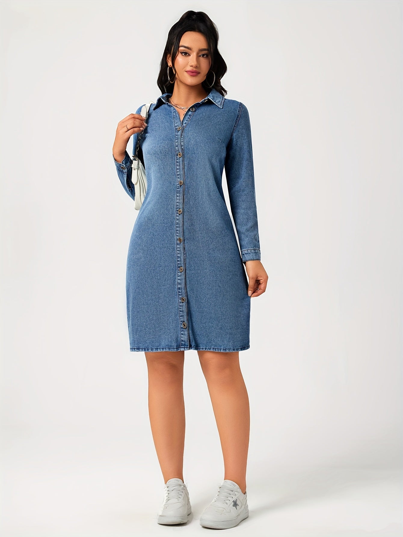 Elina – Stylish Denim Dress with Long Sleeves