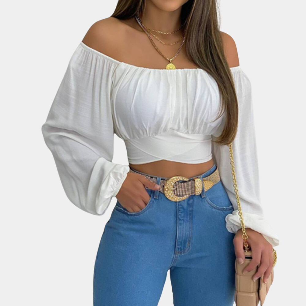 Elysha - Off-the-shoulder long-sleeved crop top for women
