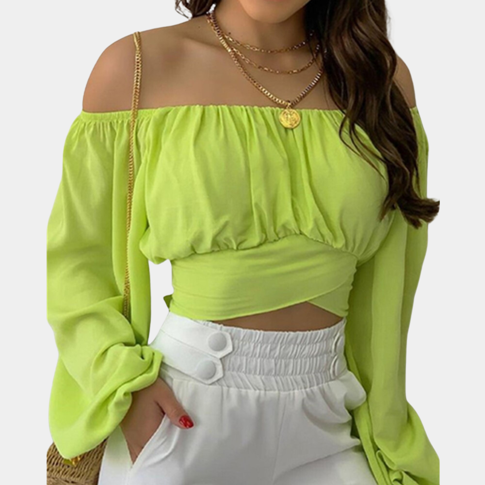 Elysha - Off-the-shoulder long-sleeved crop top for women