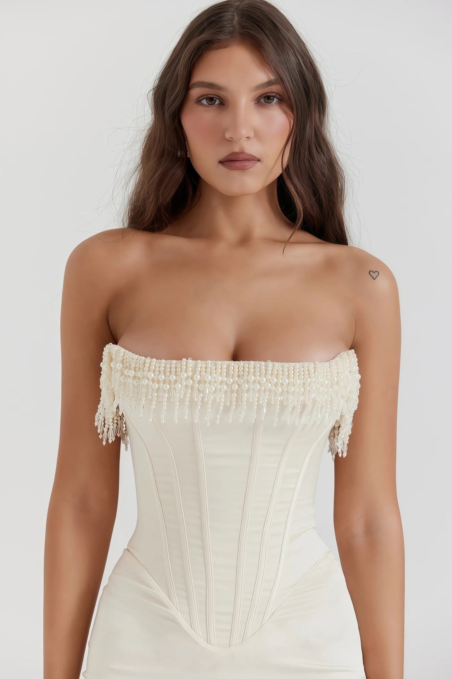 Ember - Crèmekleurige Strapless Midi-Jurk