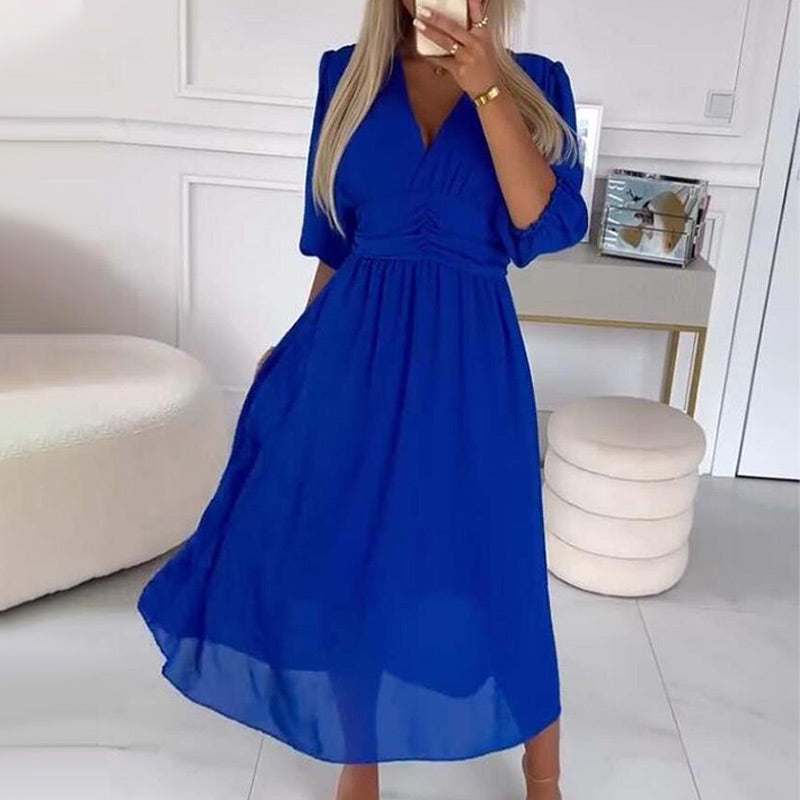 Francine - Chiffon Elegante Fit Midi Zomerjurk