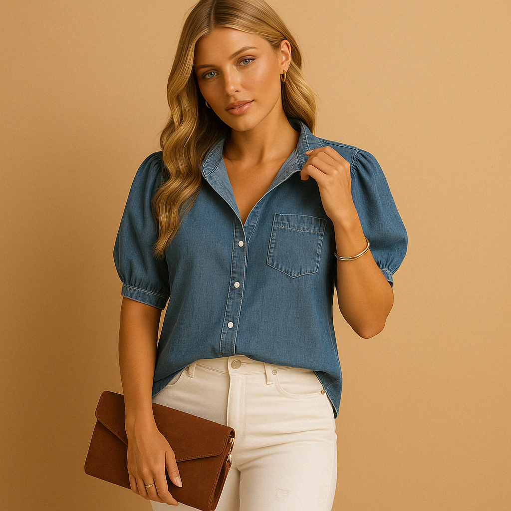 Gisella - Classic denim blouse with button closure
