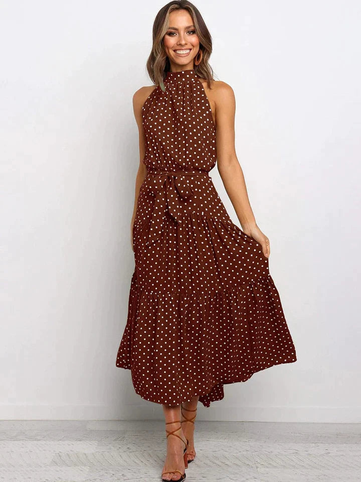 Gitte - zomerjurk met stippenprint Halter Slim Fit