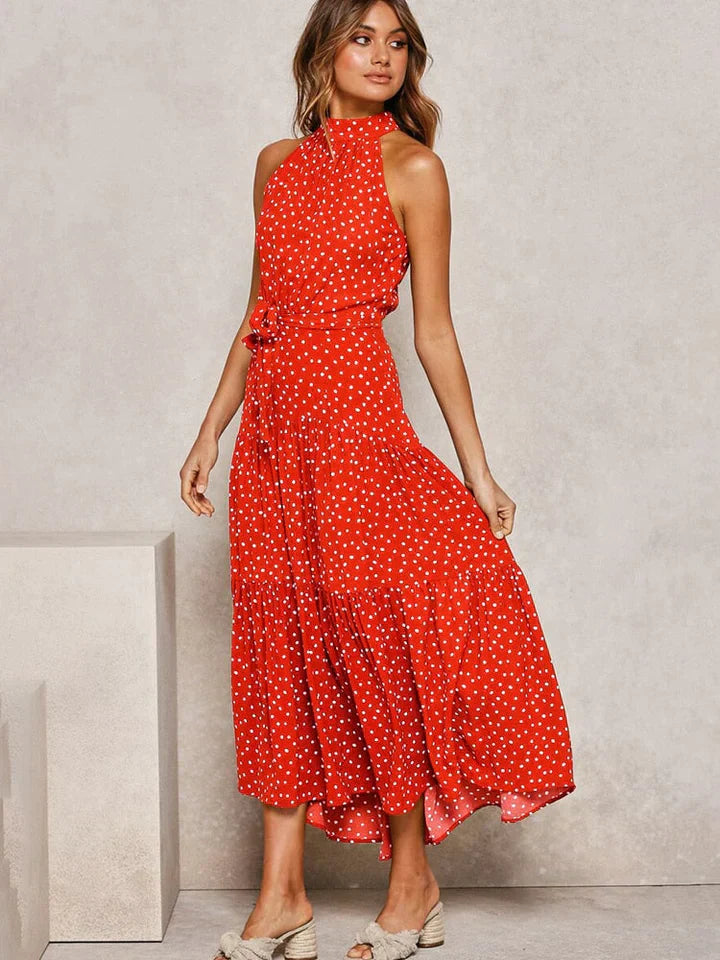 Gitte - zomerjurk met stippenprint Halter Slim Fit