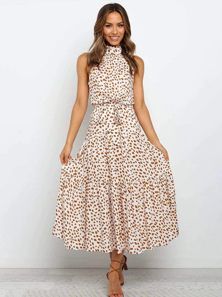 Gitte - zomerjurk met stippenprint Halter Slim Fit