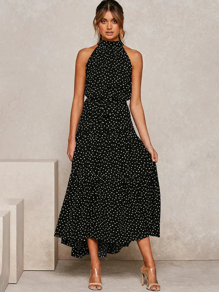 Gitte - zomerjurk met stippenprint Halter Slim Fit