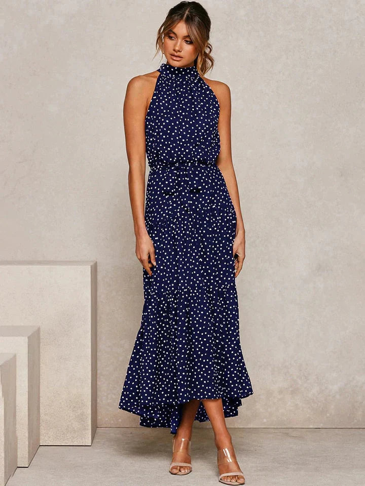 Gitte - zomerjurk met stippenprint Halter Slim Fit