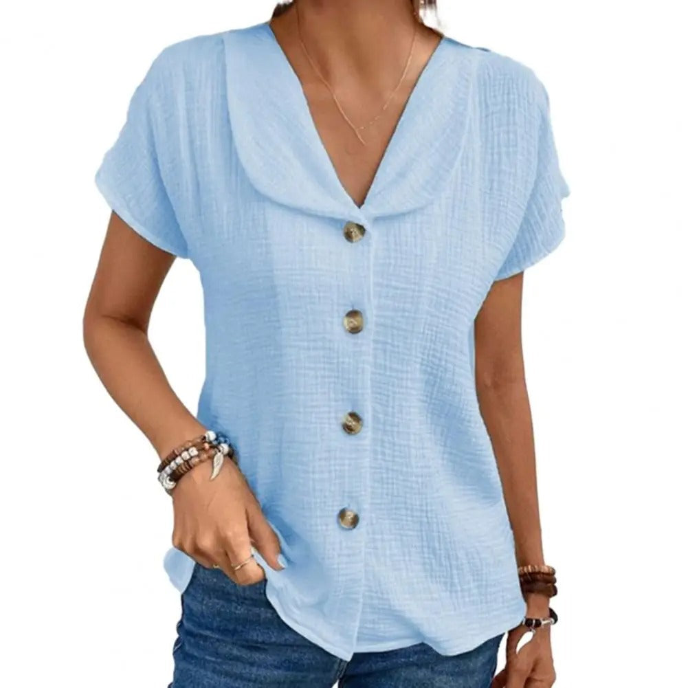 Guinevere - Blouse Dames met V-hals en Korte Mouwen