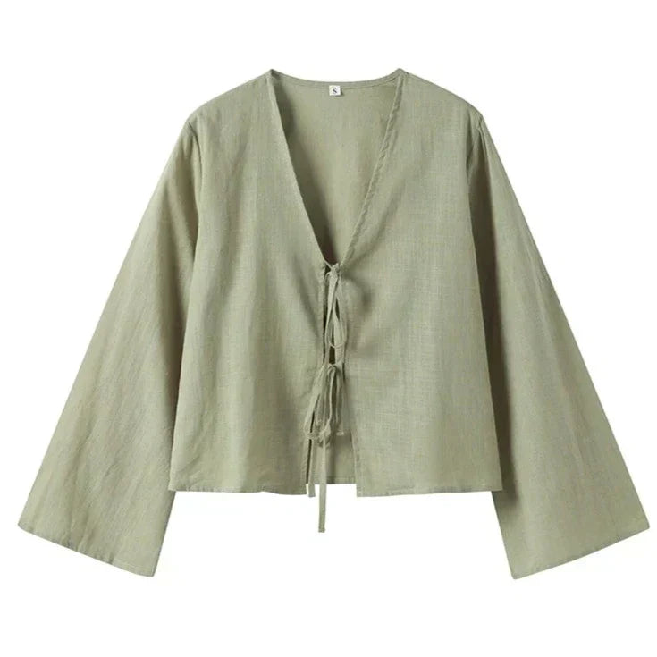 Harriet - Linnen Blouse met Strikjes