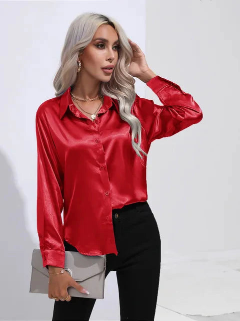 Kiyara - Satin Blouse with Long Sleeves