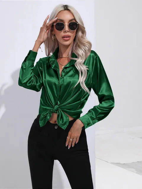 Kiyara - Satin Blouse with Long Sleeves
