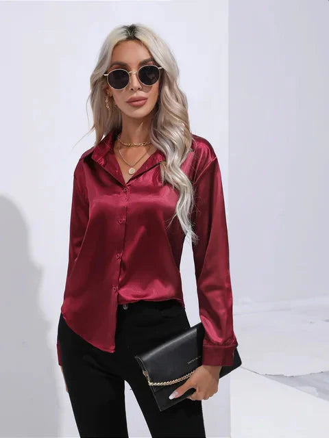 Kiyara - Satin Blouse with Long Sleeves