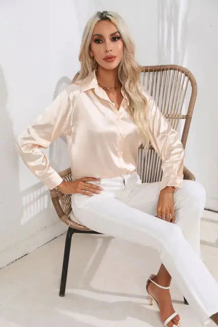 Kiyara - Satin Blouse with Long Sleeves