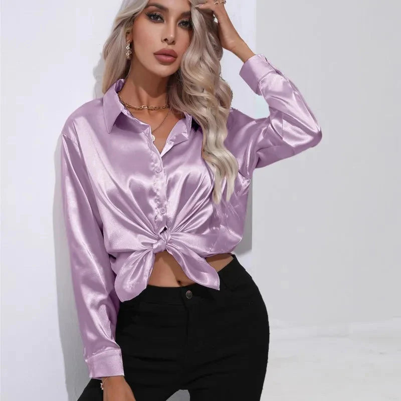 Kiyara - Satin Blouse with Long Sleeves