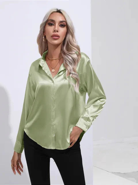 Kiyara - Satin Blouse with Long Sleeves