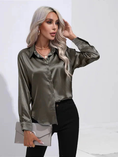 Kiyara - Satin Blouse with Long Sleeves