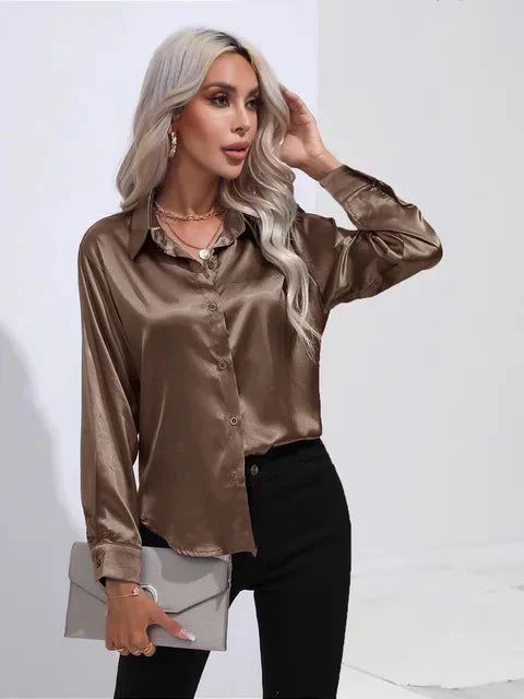Kiyara - Satin Blouse with Long Sleeves