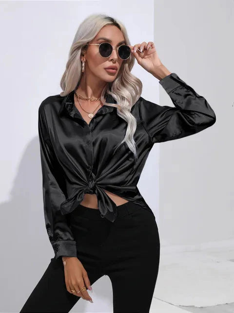 Kiyara - Satin Blouse with Long Sleeves