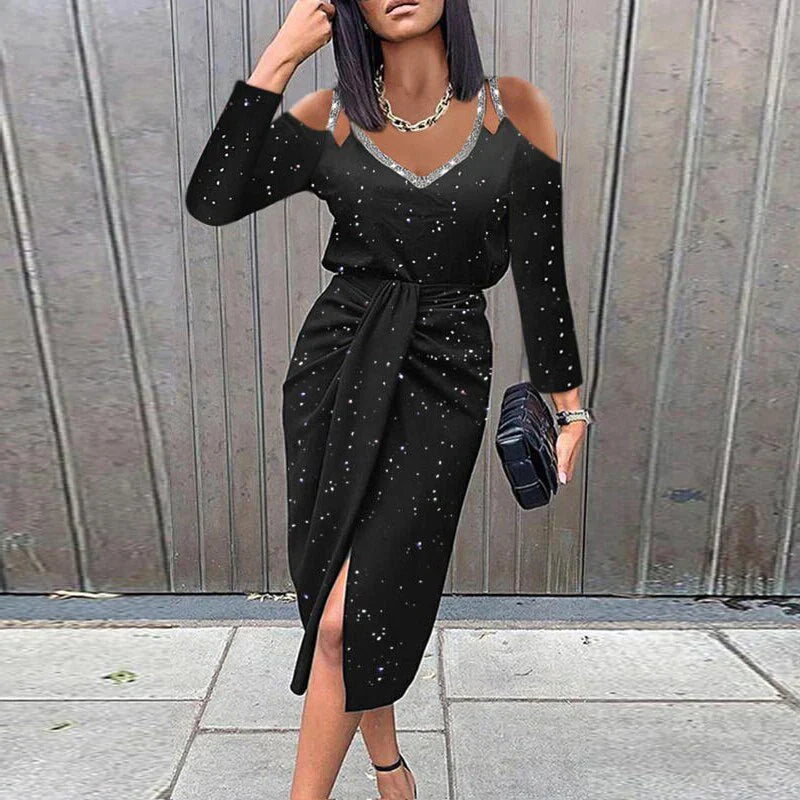 Laurina - Elegante Mouwen Flatterende Gewikkelde Riem Midi Zomerjurk