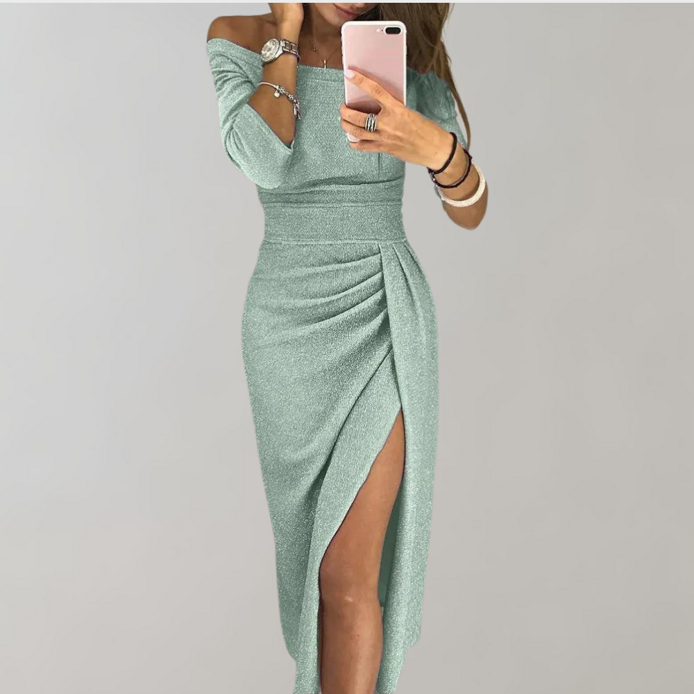 Lenka - glitter jurk met split