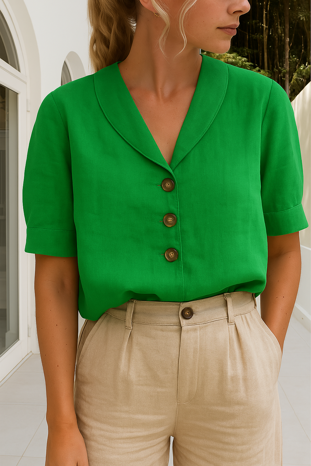 Lichelle - V-hals shirt met trendy design en knoopen