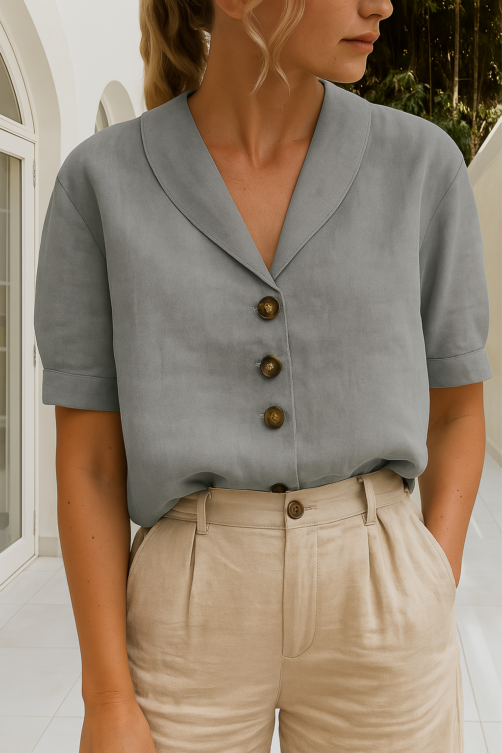 Lichelle - V-hals shirt met trendy design en knoopen