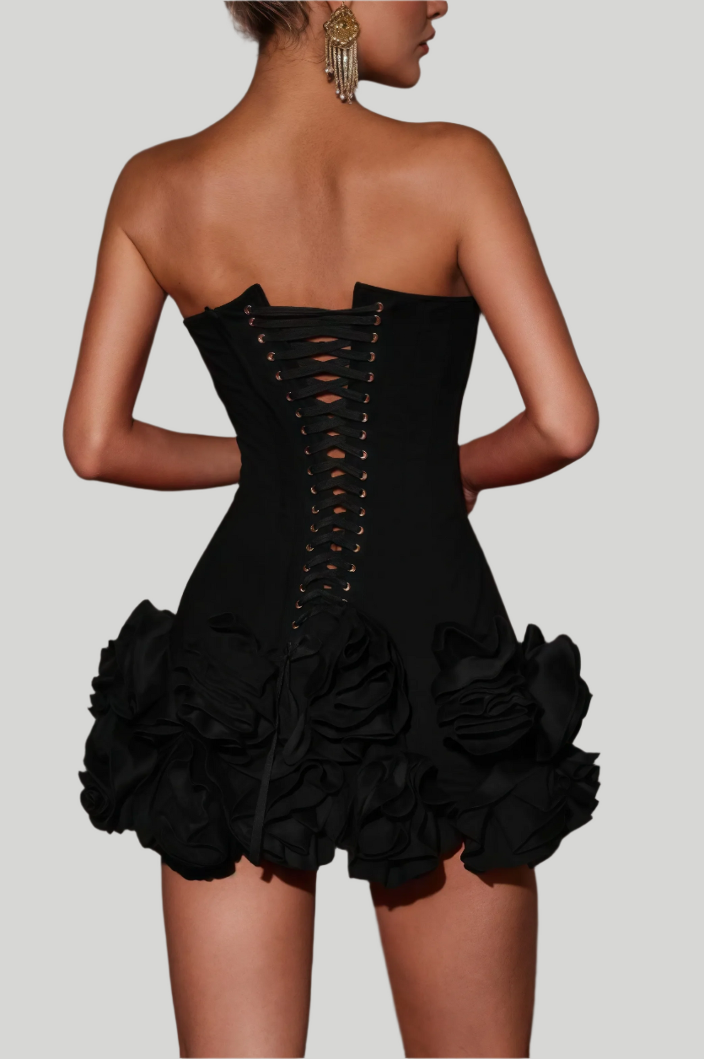 Lira - Strapless Mini Jurk met Gebloemde Onderrand voor Dames