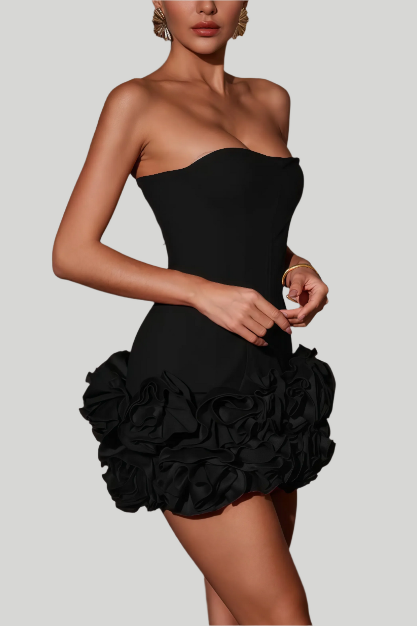 Lira - Strapless Mini Jurk met Gebloemde Onderrand voor Dames