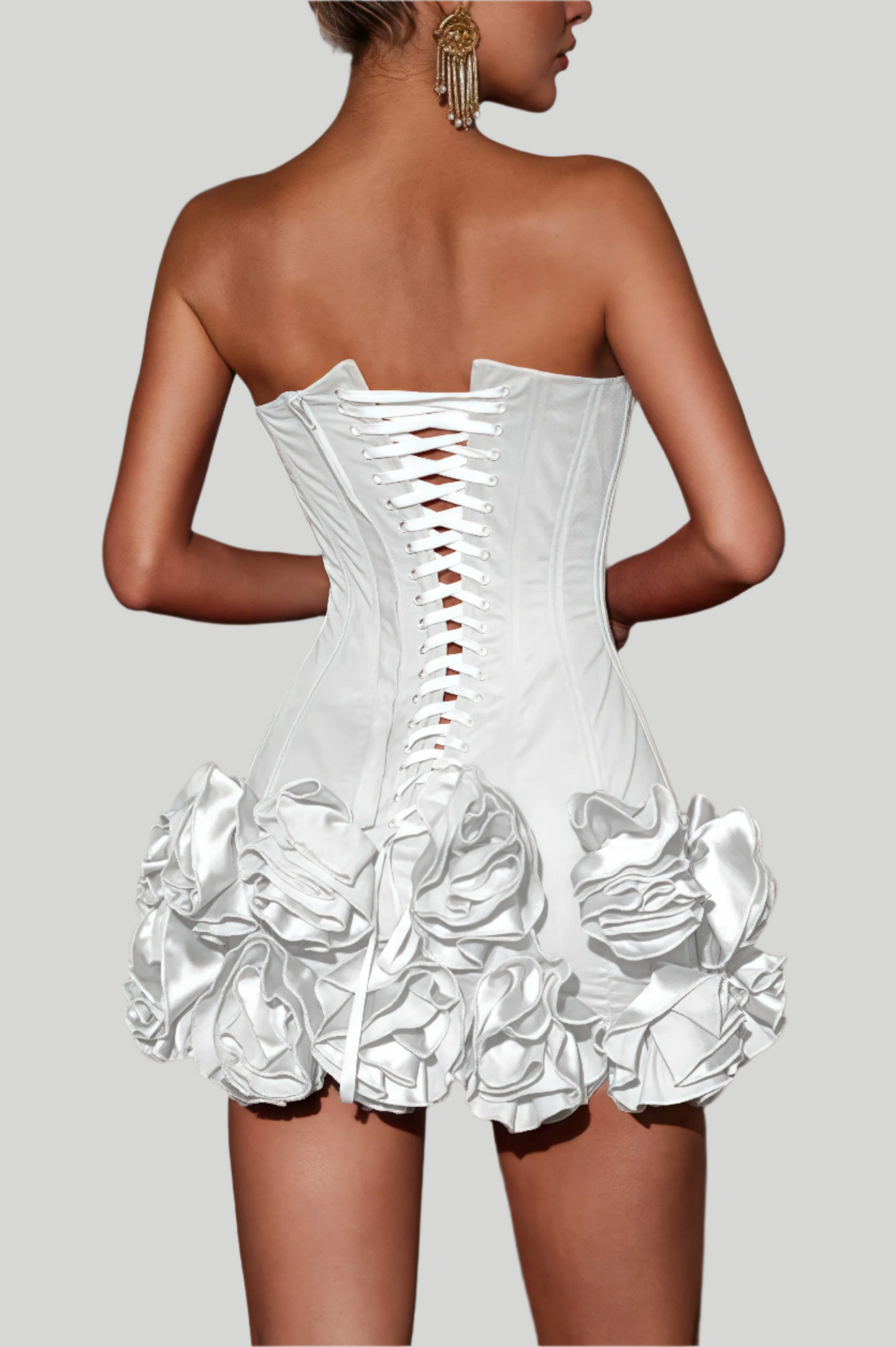Lira - Strapless Mini Jurk met Gebloemde Onderrand voor Dames