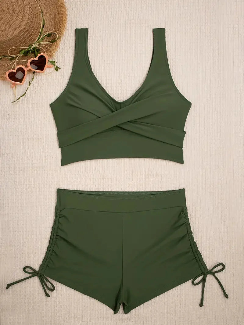 Louelle - Bikini Green Stretch Tie-Side Vintage