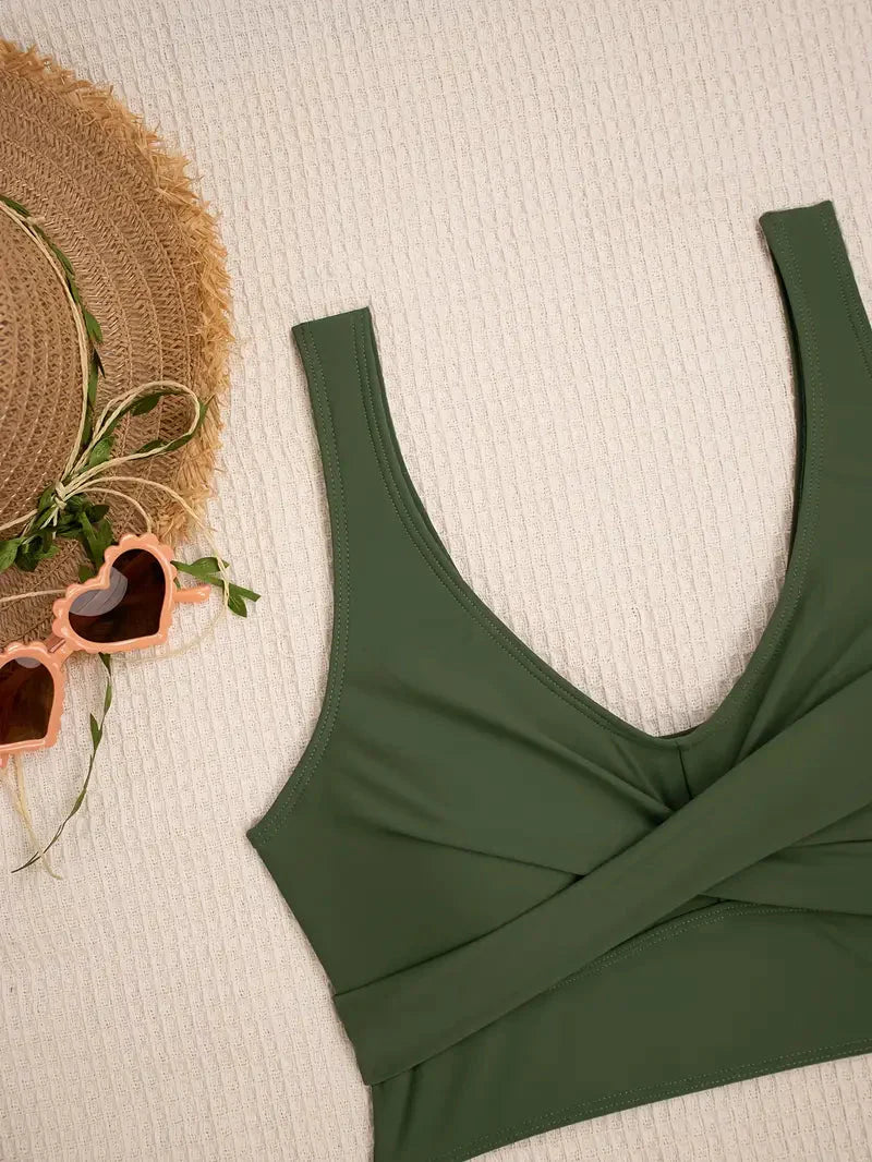 Louelle - Bikini Green Stretch Tie-Side Vintage