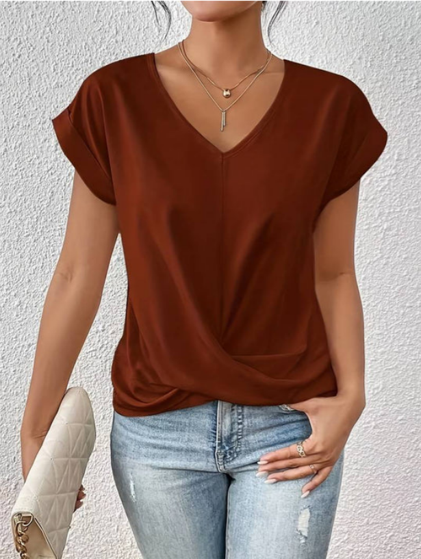 Melania - Casual Gedrapeerde V-Hals shirt