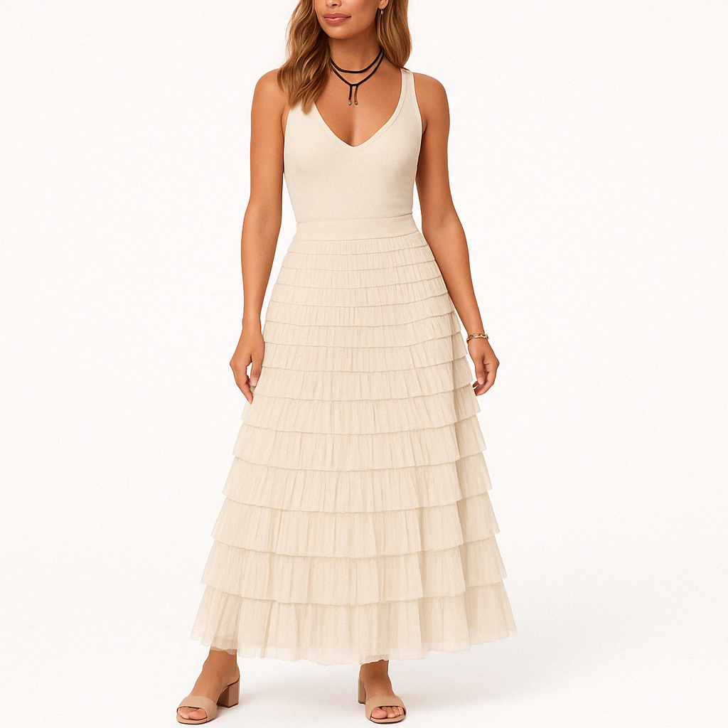 Mirte - Long Mesh Skirt with Ruffles for Women