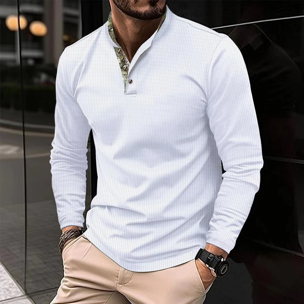 Rhydian - Hugo Longsleeve Polo met Gekleurde Details voor Heren