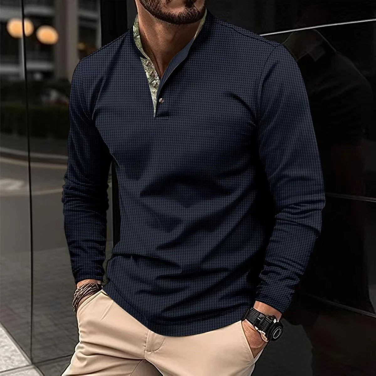 Rhydian - Hugo Longsleeve Polo met Gekleurde Details voor Heren