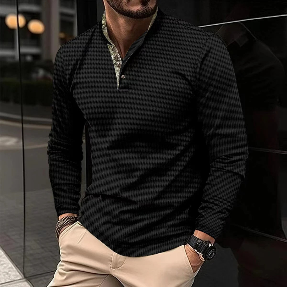 Rhydian - Hugo Longsleeve Polo met Gekleurde Details voor Heren