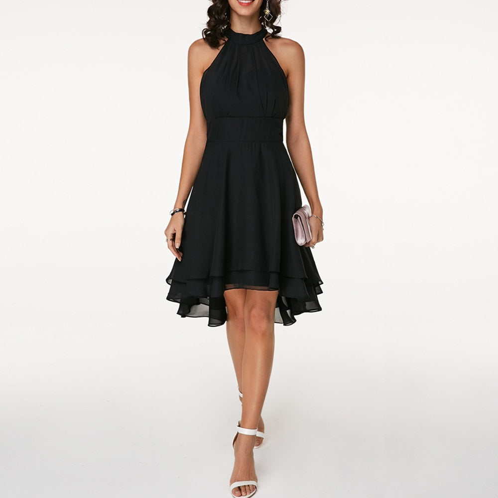 Tooske - Dames Halter Mini Cocktailjurk met Ruches
