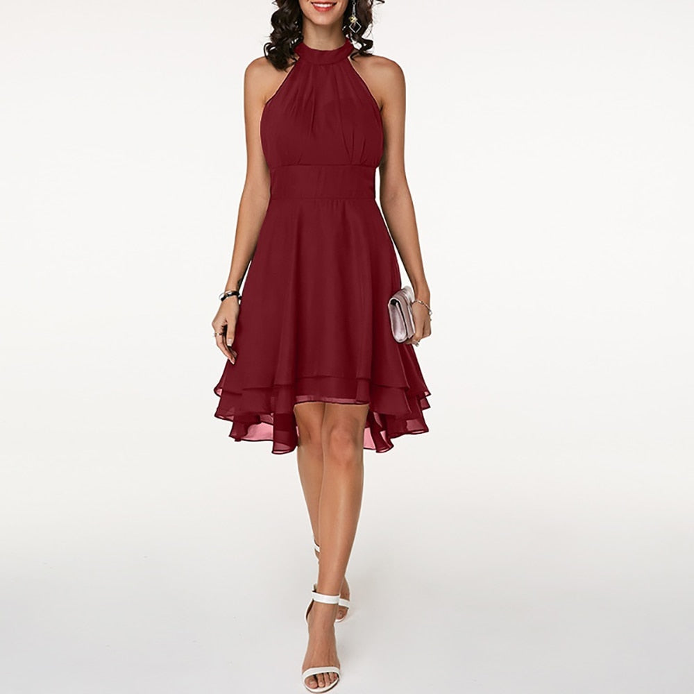 Tooske - Dames Halter Mini Cocktailjurk met Ruches