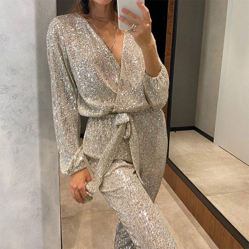 Veylith - Schitterende V-Hals Jumpsuit met Riem voor Dames