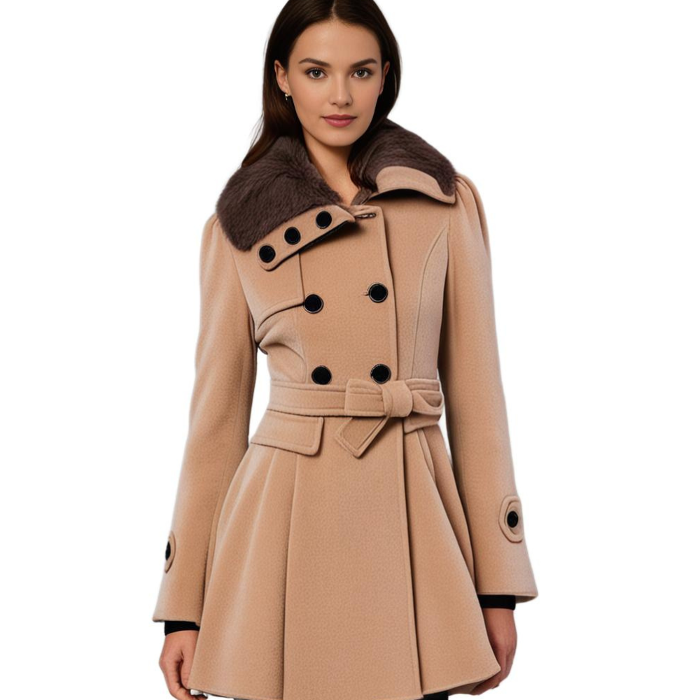 Vivian - Lange Winterjas met Bontkraag voor Dames